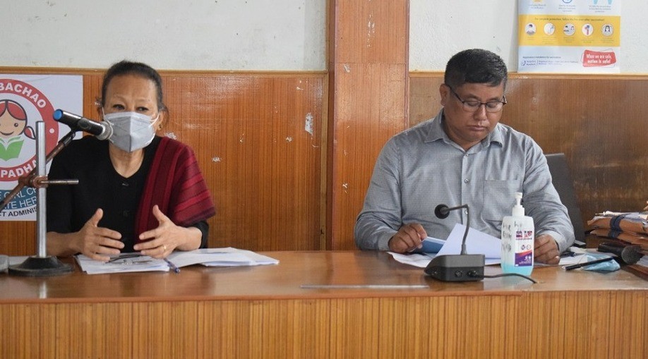 Chairperson for Panel for Review of Communitisation of Public Institution & Services Act 2002, Banuo Z Jamir IAS (Rtd) addressing the meeting. (DIPR Photo)